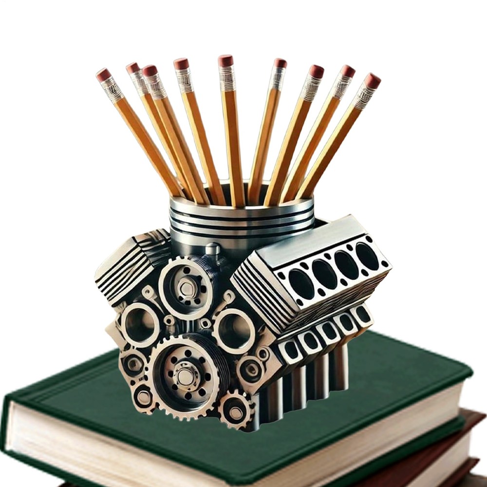 Pen Holder with V8 Engine Engine Block Pencil Organizer Storage Desktop Decor