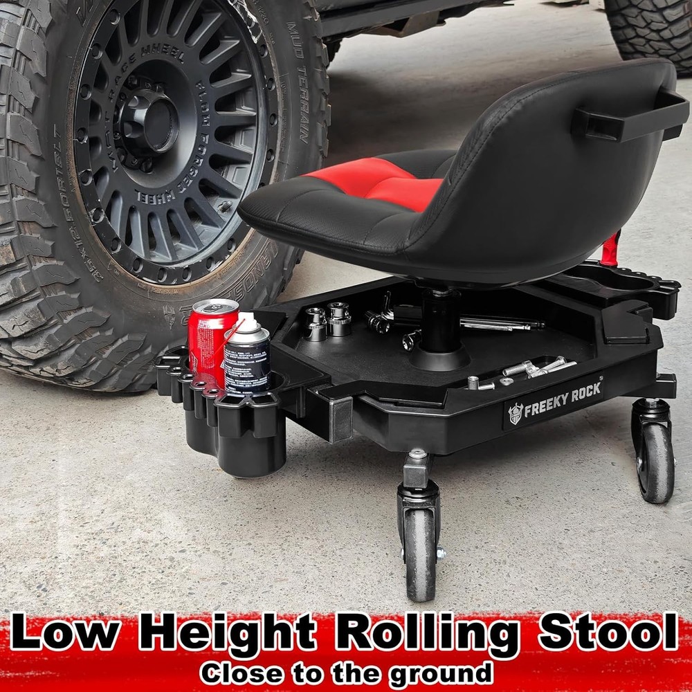 Rolling Stool with Wheels, Adjustable Height Pneumatic Garage Work Mechanic S...