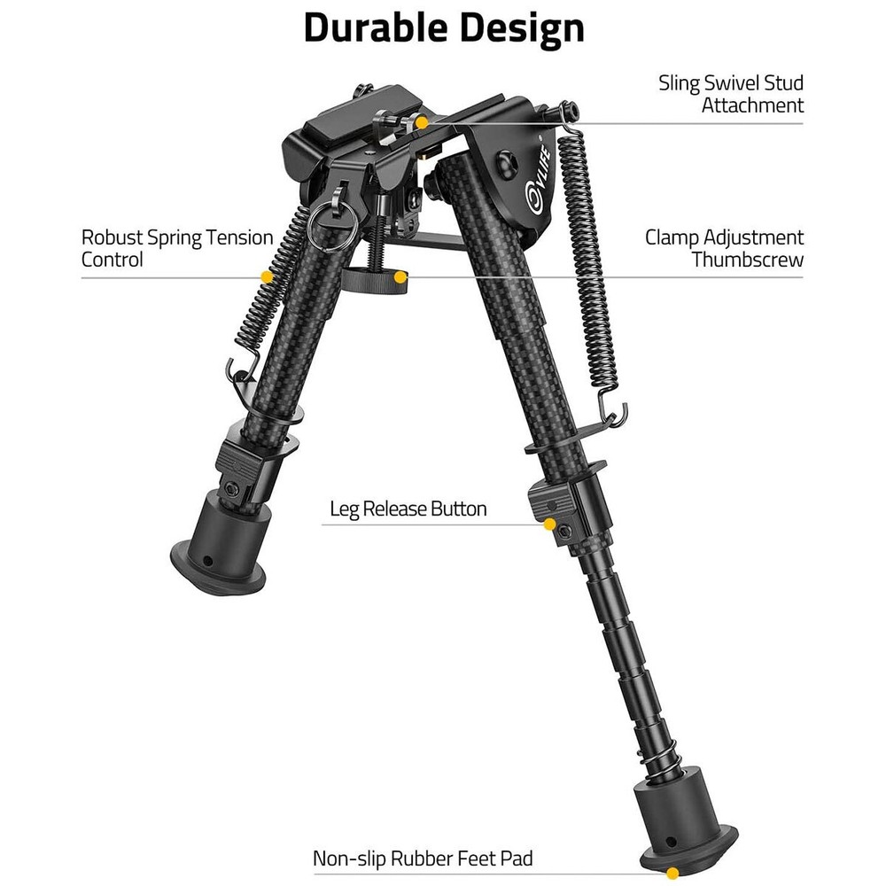 Adjustable 6"- 9" Tactical Rifle Bipod Spring Return For Sling Swivel Stud Mount