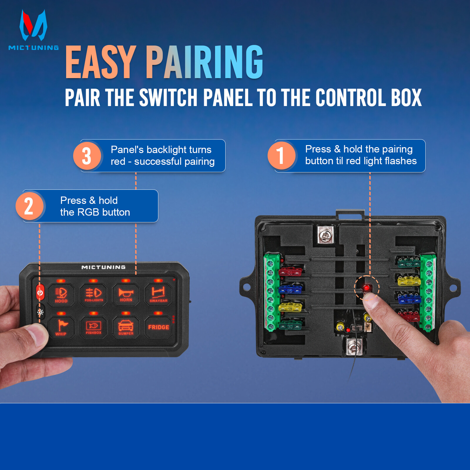 MICTUNING P1s 8Gang Switch Panel,Wireless Cordless,Auxiliary Circuit Control Box