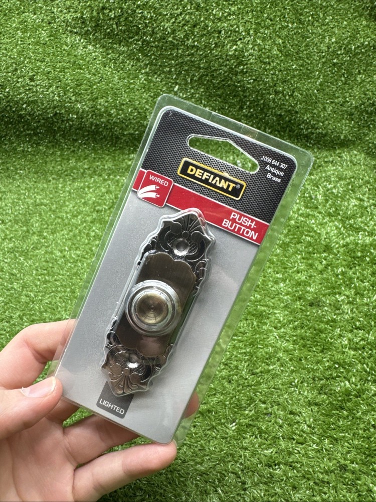 DEFIANT PUSH-BUTTON DOORBELL ANTIQUE BRASS. e2