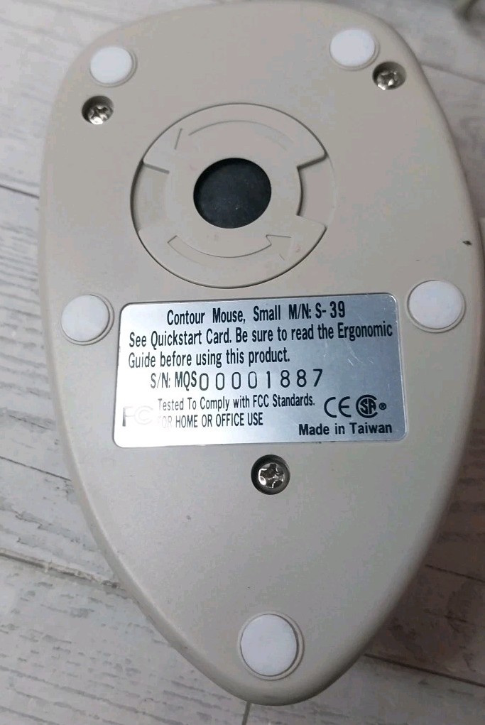 Vintage Contour Mouse Right Handed Medium Ergonomic PC PS2 S-39 Trackball Works