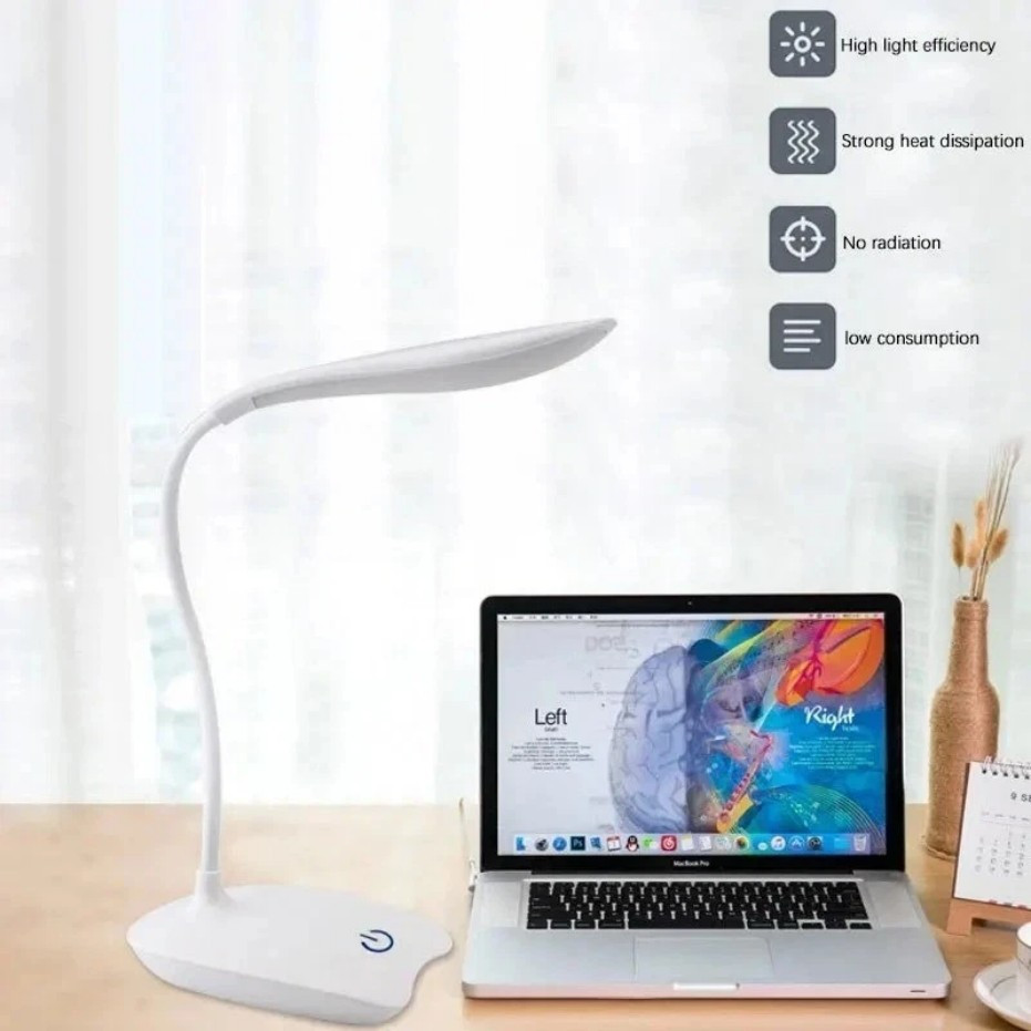 USB LED Desk Light Dimmable Bedside Reading Lamp Rechargeable Touch Control -&#