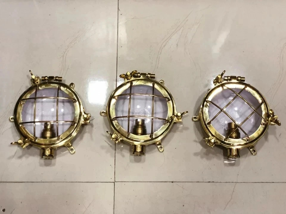Antique Nautical Maritime Ship Solid Brass Passageway Ceiling/Deck light 3pc