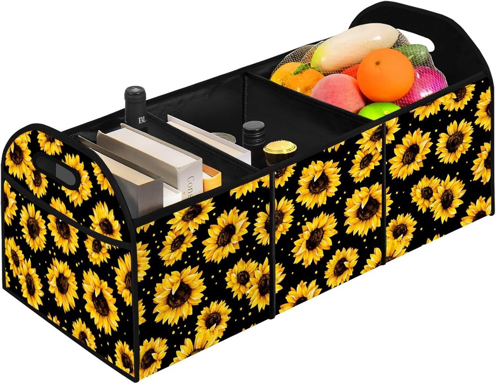 Sunflower Car Trunk Storage Box with Pockets One Size,