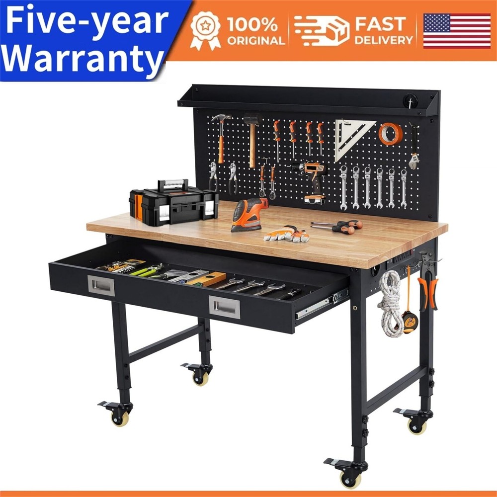 2000LB 48" Workbench Adjustable Height Workstation with Drawer Storage Backplate