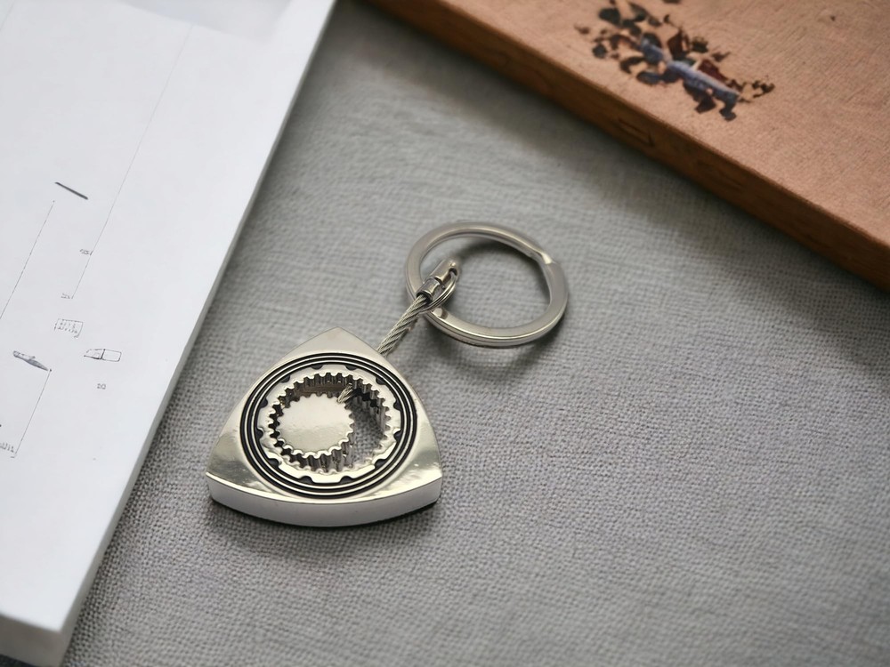 Small Rotary Engine Cutout Metal Keychain