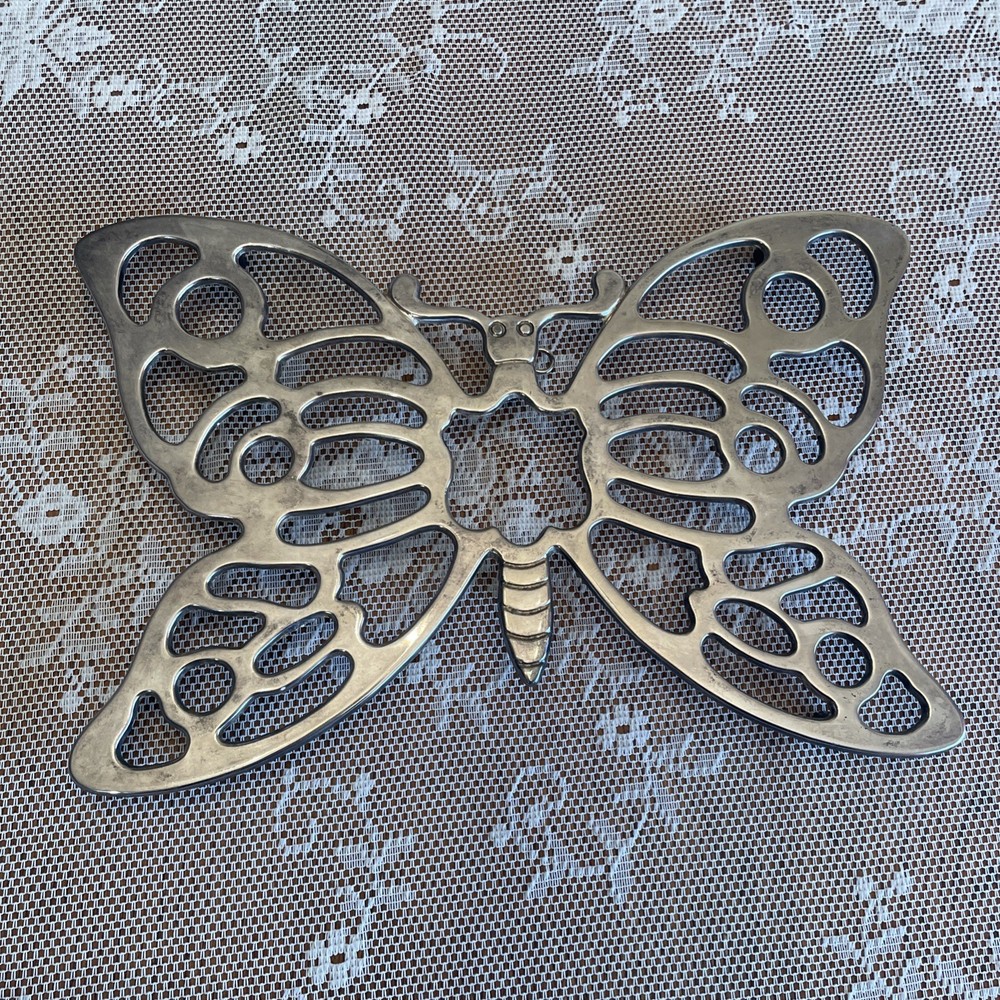 Butterfly Trivet Wall Hanging Hot Plate Leonard Silverplate Italy Vintage 70s