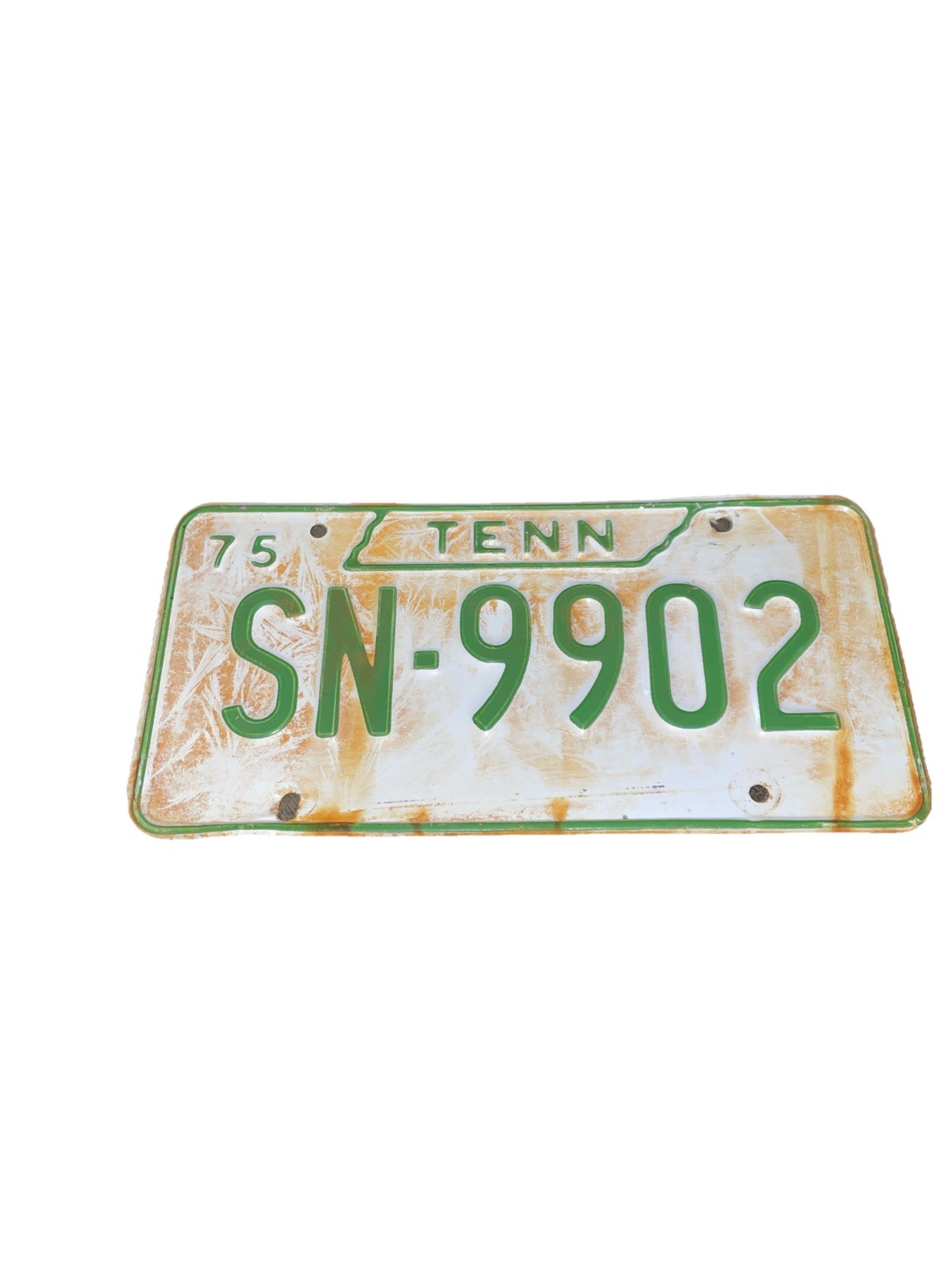 1975 Tennessee License Plate SN-9902 Green White Vintage Tag