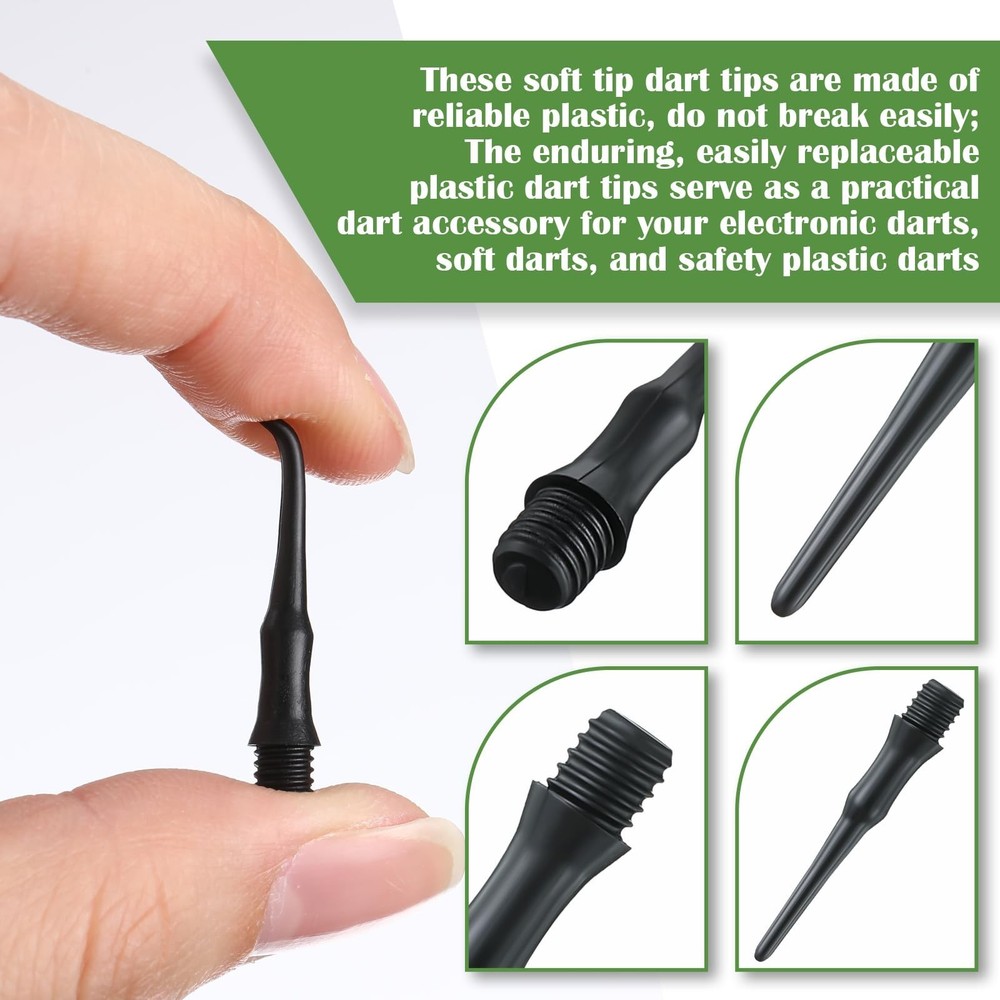 200 Pack Soft Tip Dart Points 2BA Thread Plastic Replacement VioraWhite NEW