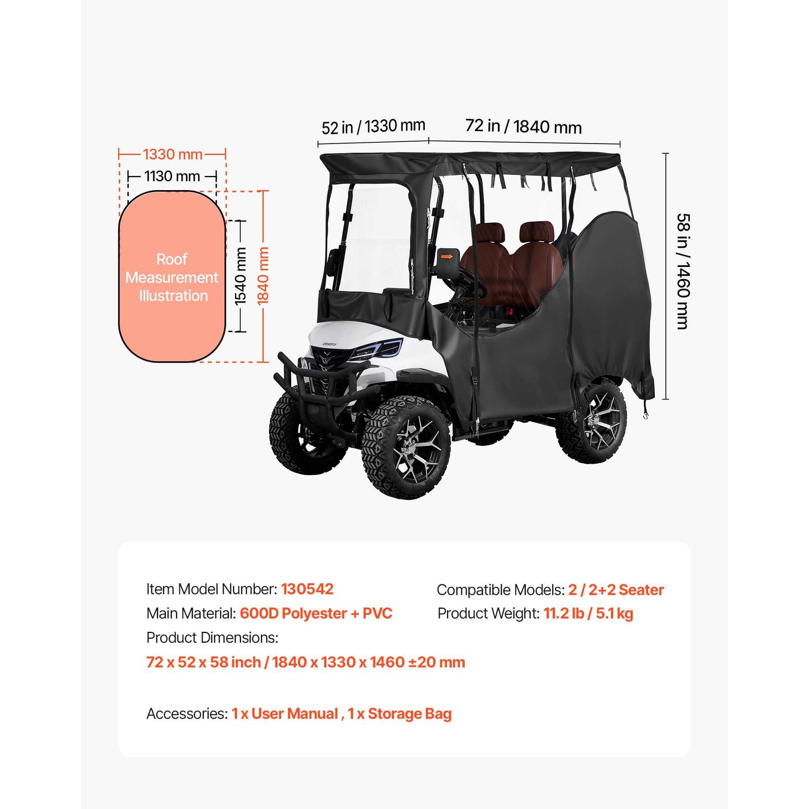 Uimoso Golf Cart Cover with Transparent Full Enclosure for 2 or 2+2 Passengers
