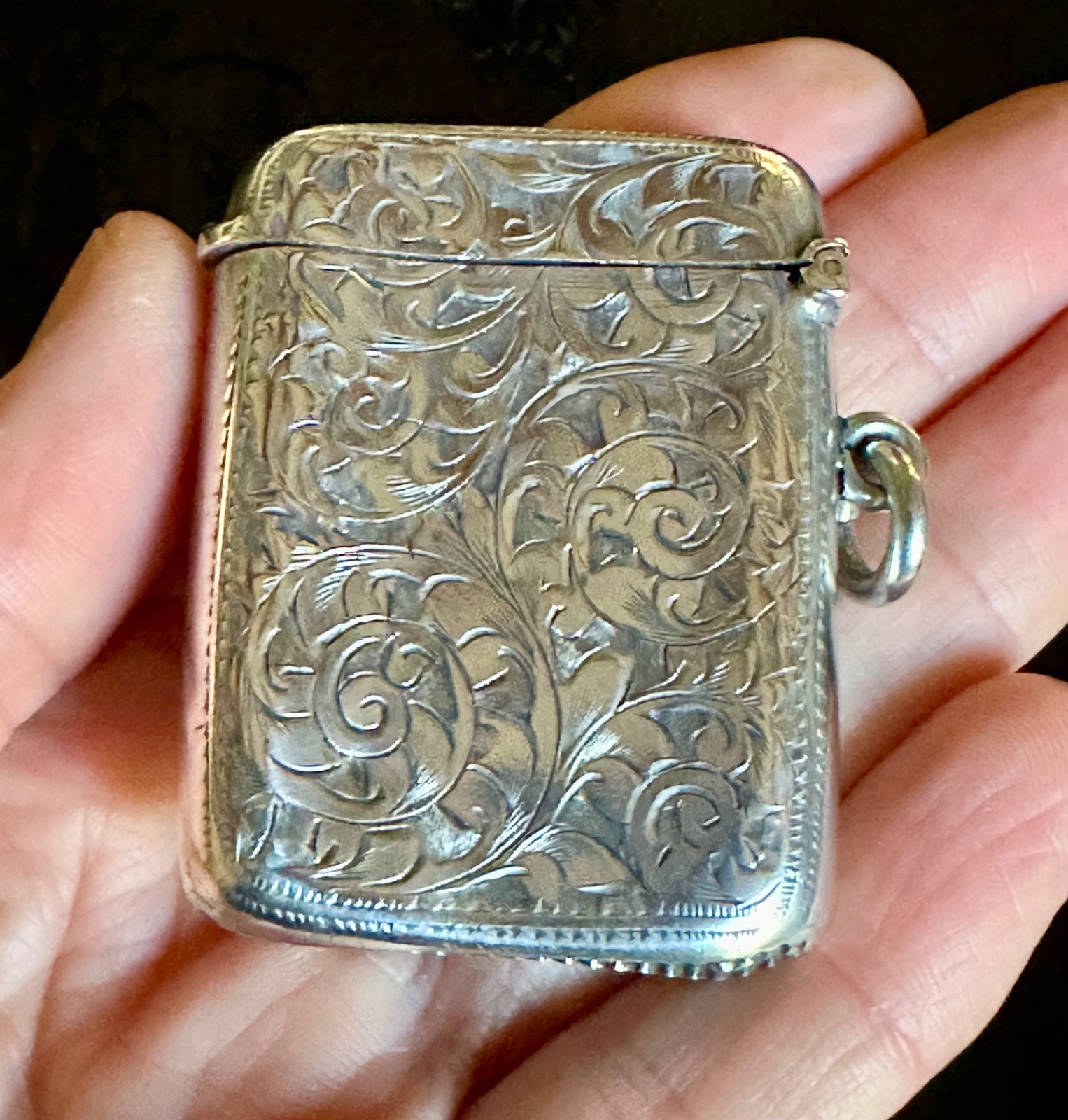 Antique Edwardian English Sterling Silver Vesta Case Match Safe Birmingham 1907