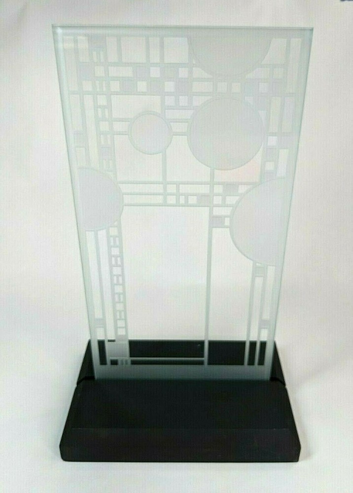 Frank Lloyd Wright Coonley Etched Glass Desktop Table Top Mid Century