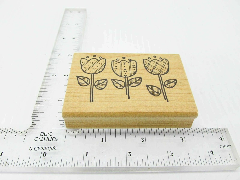 Country Patchwork Tulips Rubber Stamp - Stamp Set B46