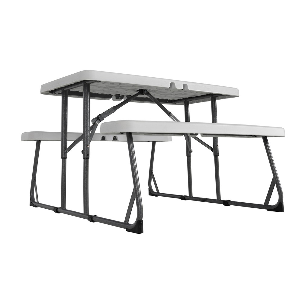 Peakform 37.8 Inch Rectangular Folding Picnic Table Double Bench Seating, White