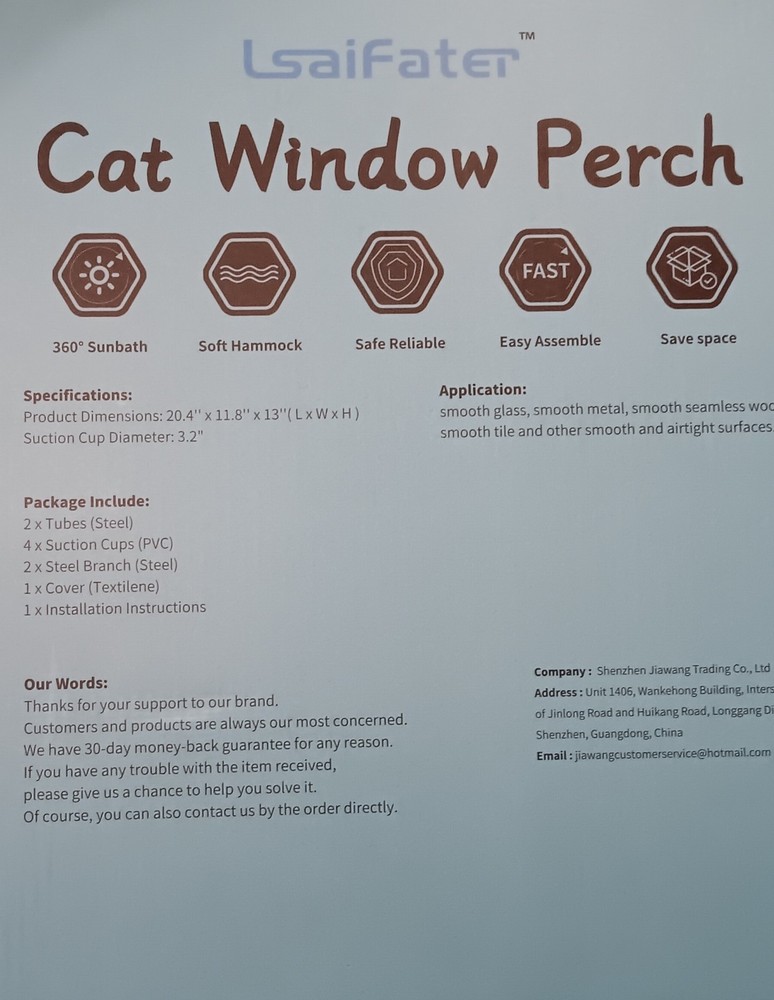 Cat Window Perch Sunbath Hammock Easy Assemble Safe Reliable