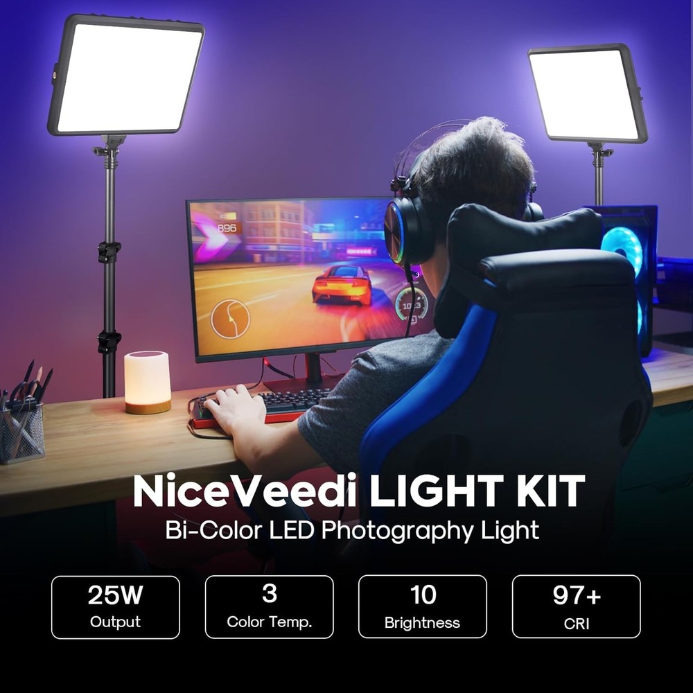 Professional 2-Pack LED Video Light Kit with Adjustable Tripod for Creators