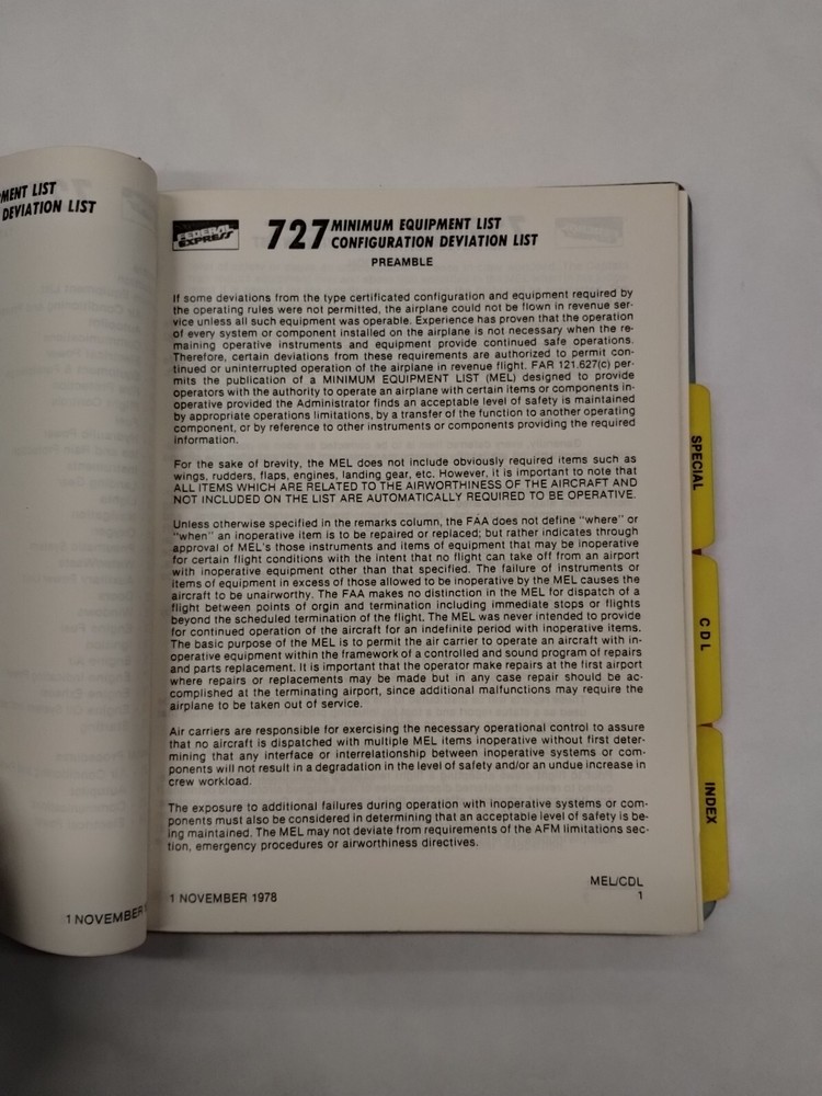 Federal Express 727 Minimum Equipment List & Configuration Deviation List-Origin