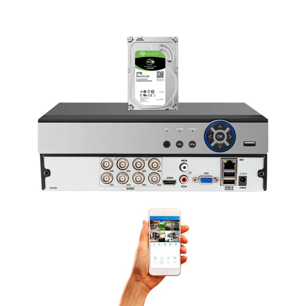 Evertech 8 Channel H.265 DVR Security Camera Video Recorder 2TB Recording Memory