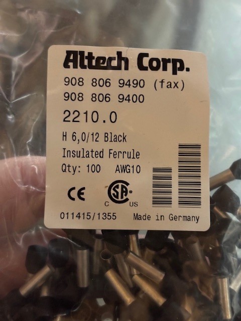 2210.0 ALTECH WIRE FERRULES 100 PACK 10AWG