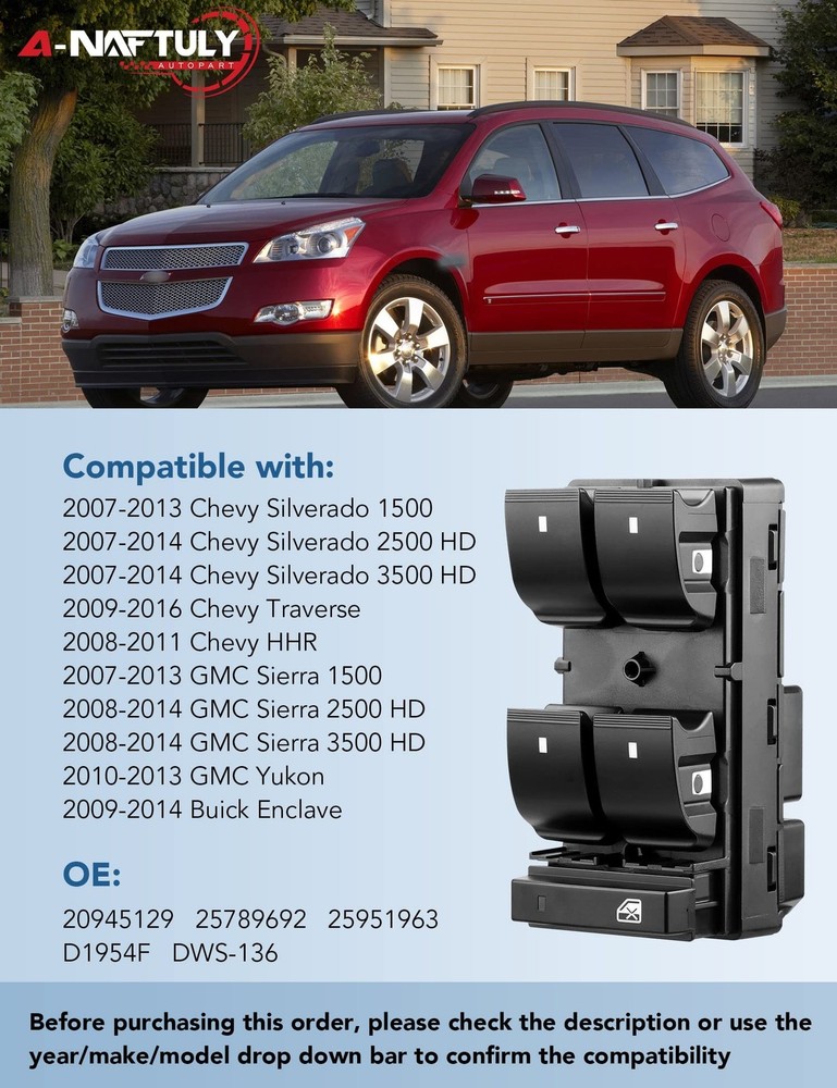 Power Window Switch Driver Side Door Lock Mirror Switch Replacement for 2007-...
