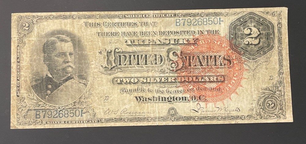 1886 $2 silver certificate Hancock