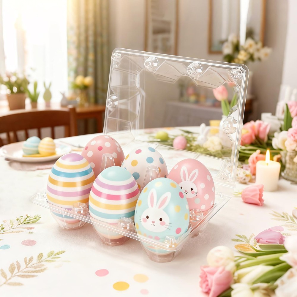 Plastic Clear Egg Carton for 6 Eggs,12Pack Egg Tray Reusable Medium