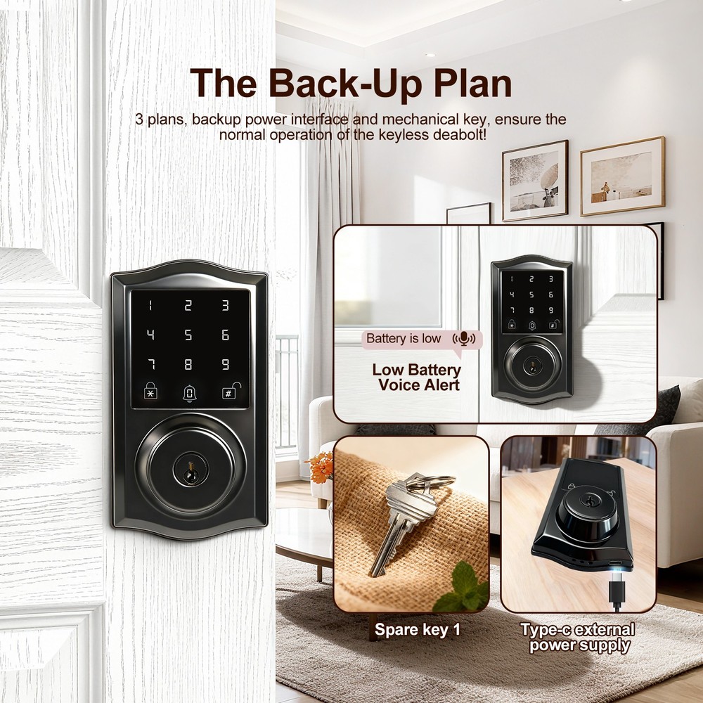 Smart Deadbolt Lock,Voice Prompt, Touchscreen Keyless Door Lock,App control