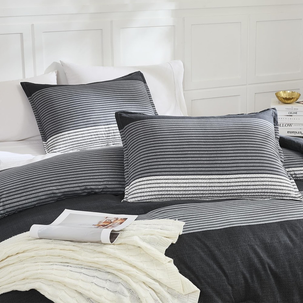 Full Size Comforter Sets Black White Grey - 3 Pieces Lightweight Bedding Set,...