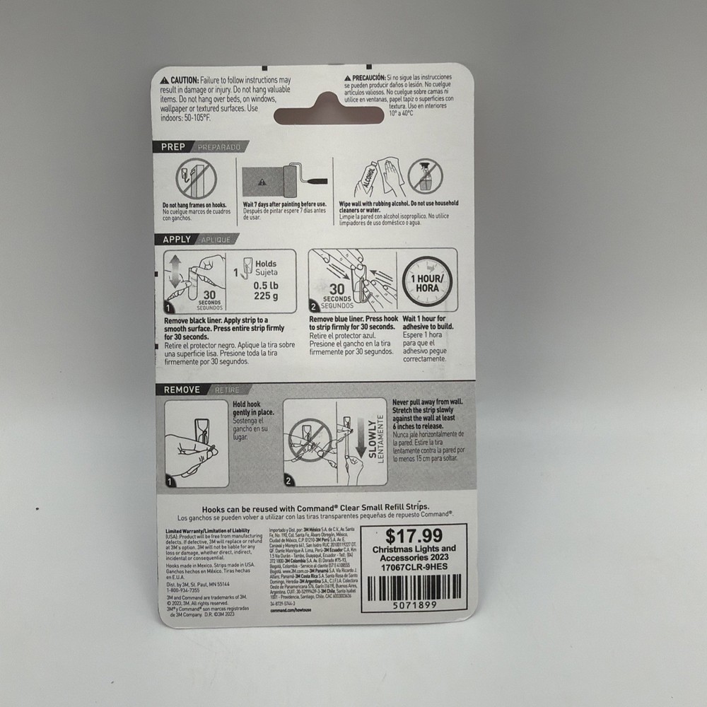 3M Command 17067CLR9ES Clear Hooks & Strips Plastic/Wire Small 9 Hooks 1 Pack