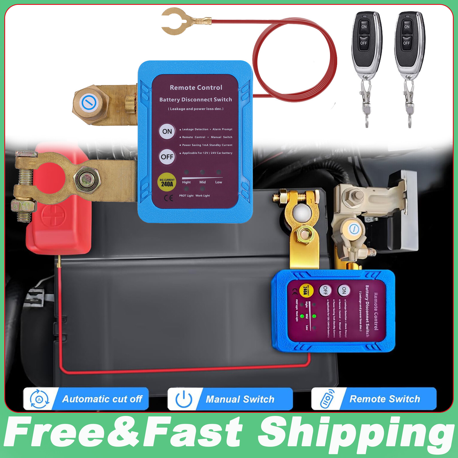 Remote Battery Disconnect Switch 12V 240A Battery Kill Switch for Auto RV ATV