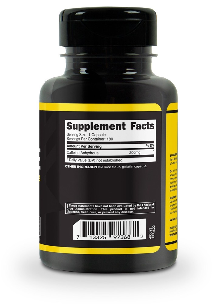 PrimaForce Caffeine Pills 200mg, 180 Capsules