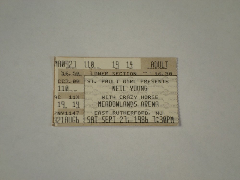 Neil Young & Crazy Horse Ticket Stub-1986-Meadowlands Arena-East Rutherford,NJ