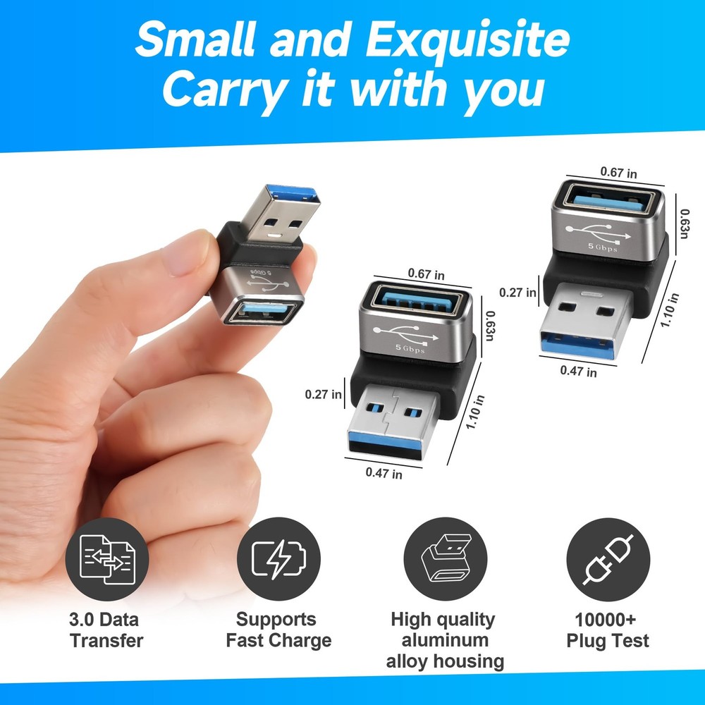 90 Degree USB 3.0 Adapter 2 Pack, (Up and Down) 2 Up Down Angle