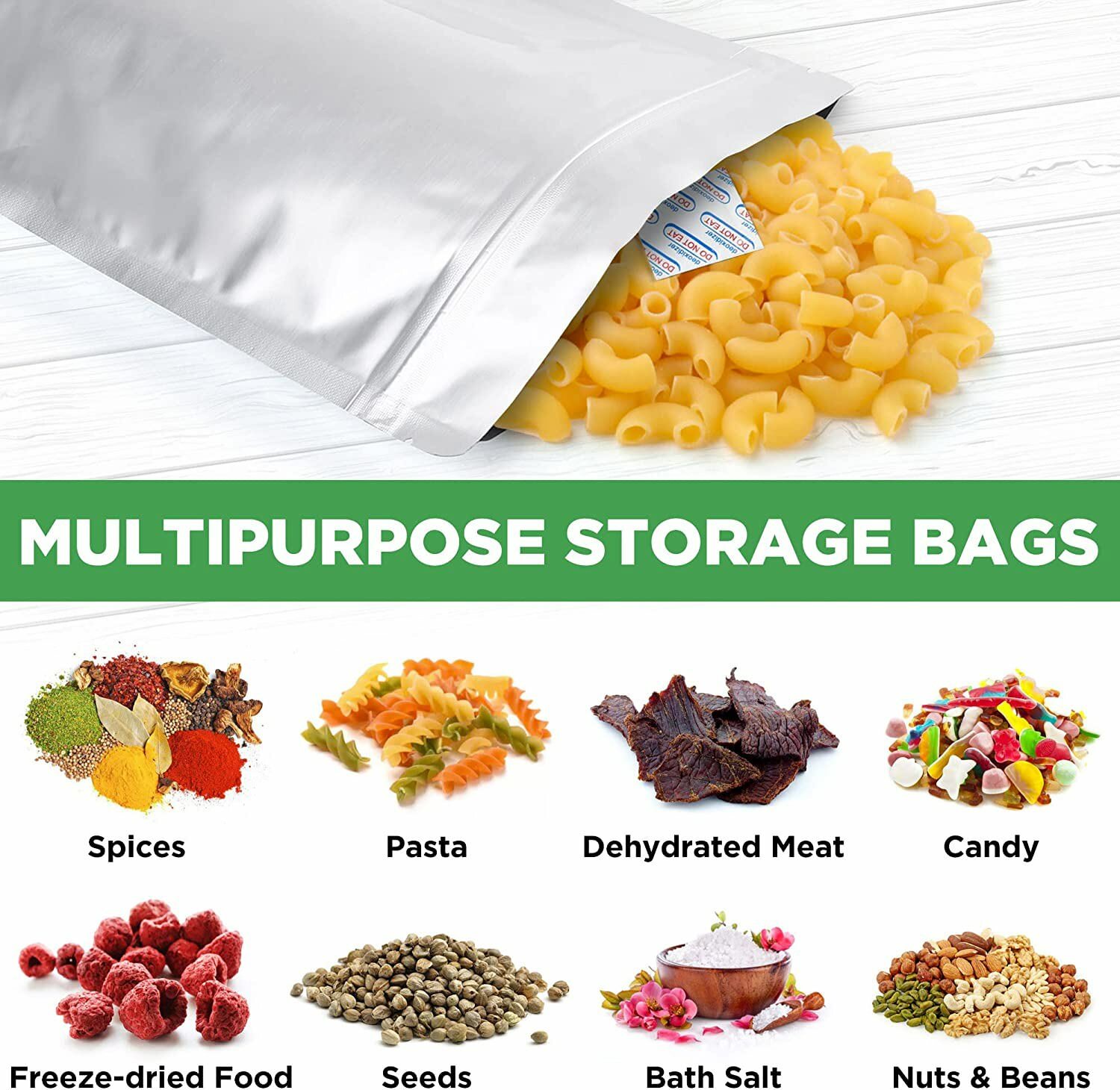 40PCS Mylar Bag for Food Storage With Oxygen Absorbers Label Resealable 1 Gallon