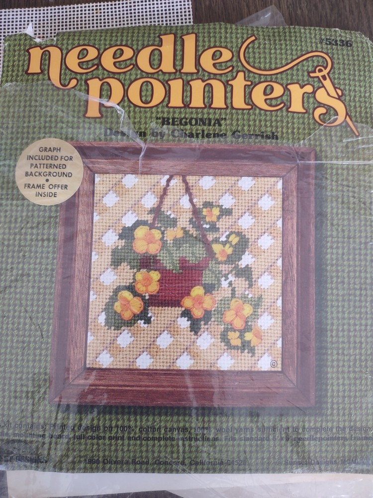 Needle pointers Needlepoint Kit Sunset 5336 5 x 5 Begonia No Frame Open Package