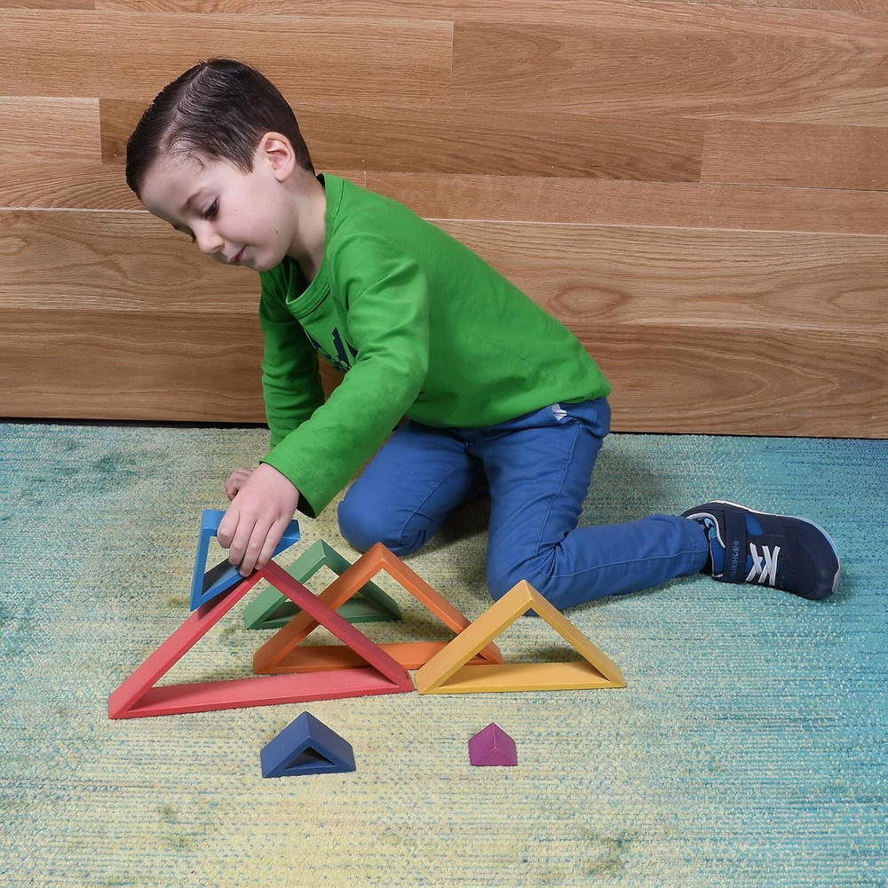 - 73418 Wooden Rainbow Architect Triangles - Nesting Puzzle - Stacking Blocks fo