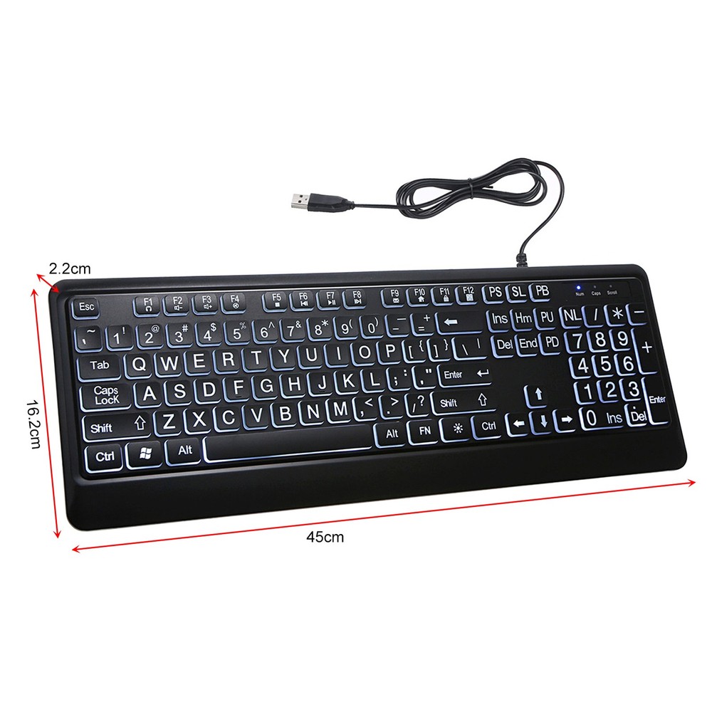104 Keys Wired Keyboard USB Interface 1.5M Cable Large Print Backlit p0d2