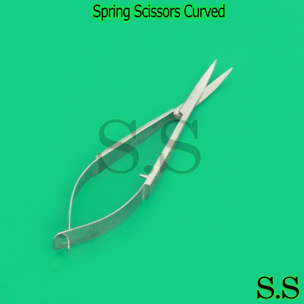 Spring Scissors 10.5cm 8mm Blade CURVED Ophthalmic Surgical Instruments