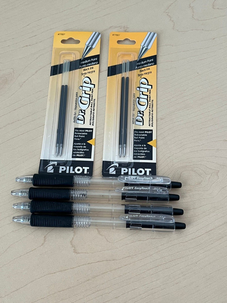 PILOT Dr. Grip 2 -2 pks (4 Total) 77227 + 4 Pilot Pens Refillable Retractable
