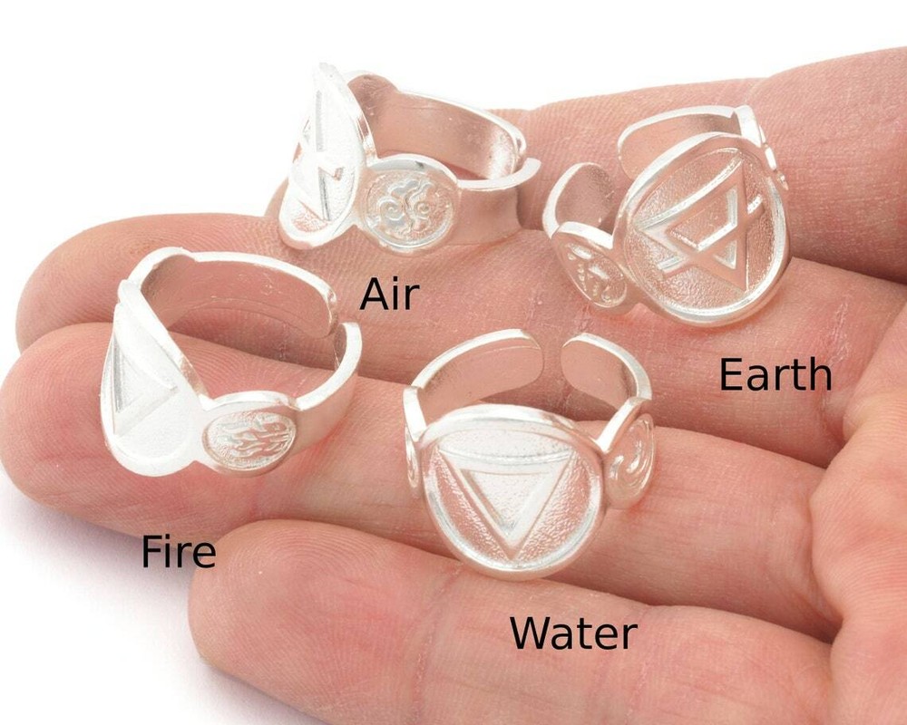 Four Elements Symbol Embossment Ring Adjustable Shiny silver Brass (6-10US)4667