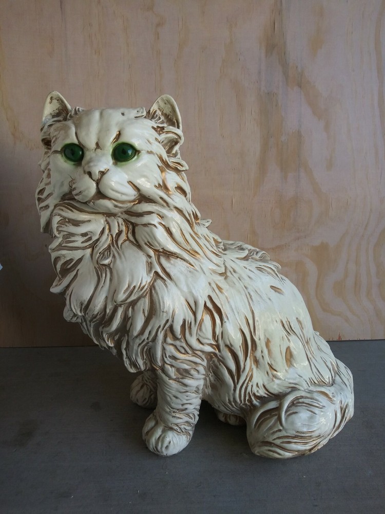 WHITE FLUFFY CAT PERSIAN KITTY CAT CERAMIC LARGE