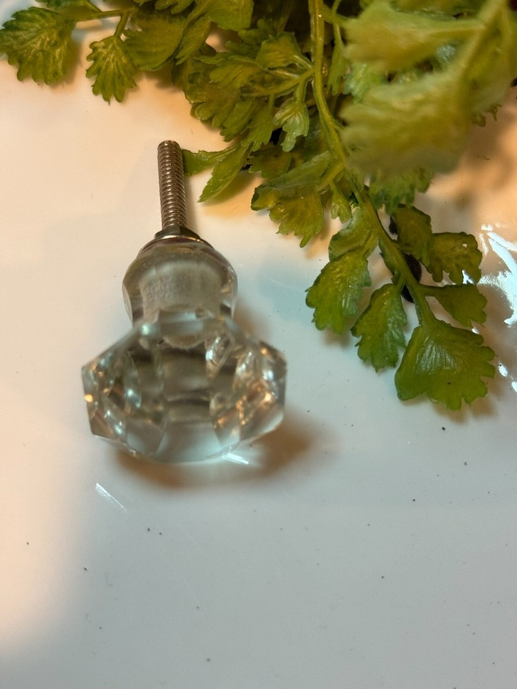 4; Glass Cabinet Knobs Clear Glass Drawer Pulls Depression Era Style w/Hardware
