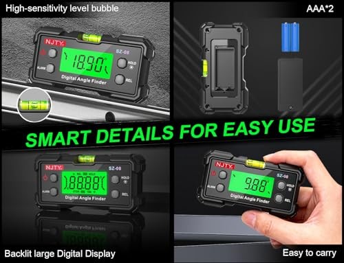 Digital Inclinometer with Backlit Display, ±0.3° Accuracy, Dual Magnetic Base,