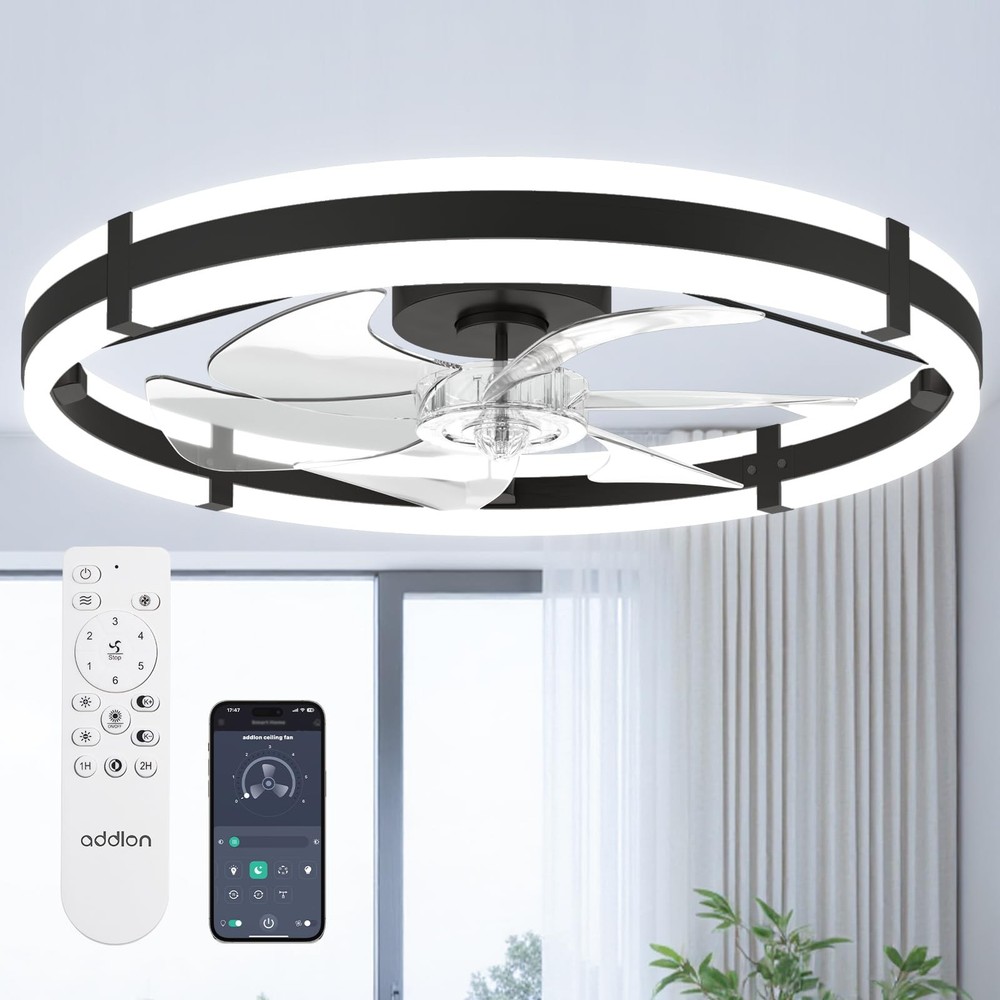 24'' Ceiling Fans with Lights and Remote, Low Profile Flush Mount Ceiling Fan...
