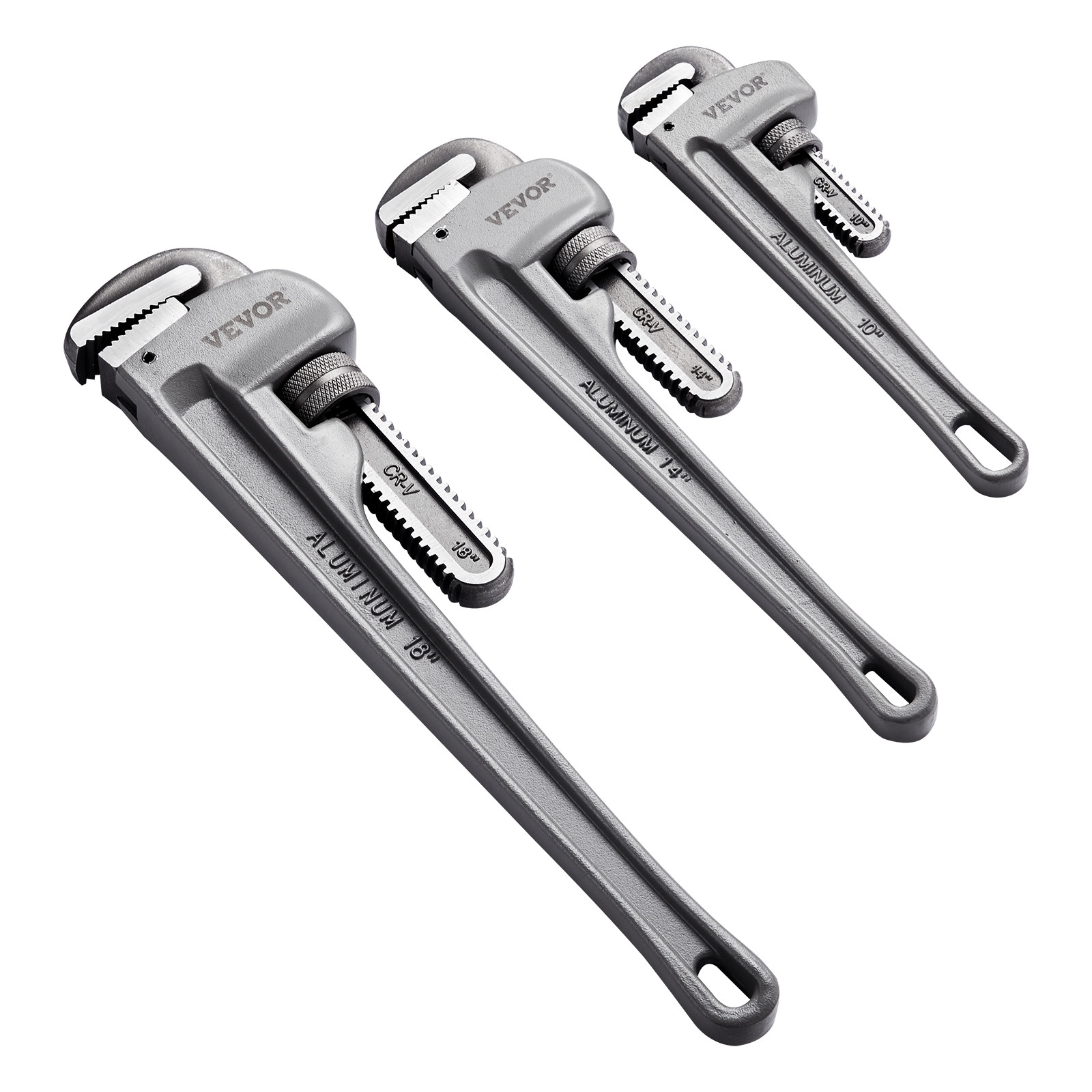VEVOR 3PCS Aluminum Straight Pipe Wrench Set 10/14/18 in Plumbing Wrench CRV Jaw