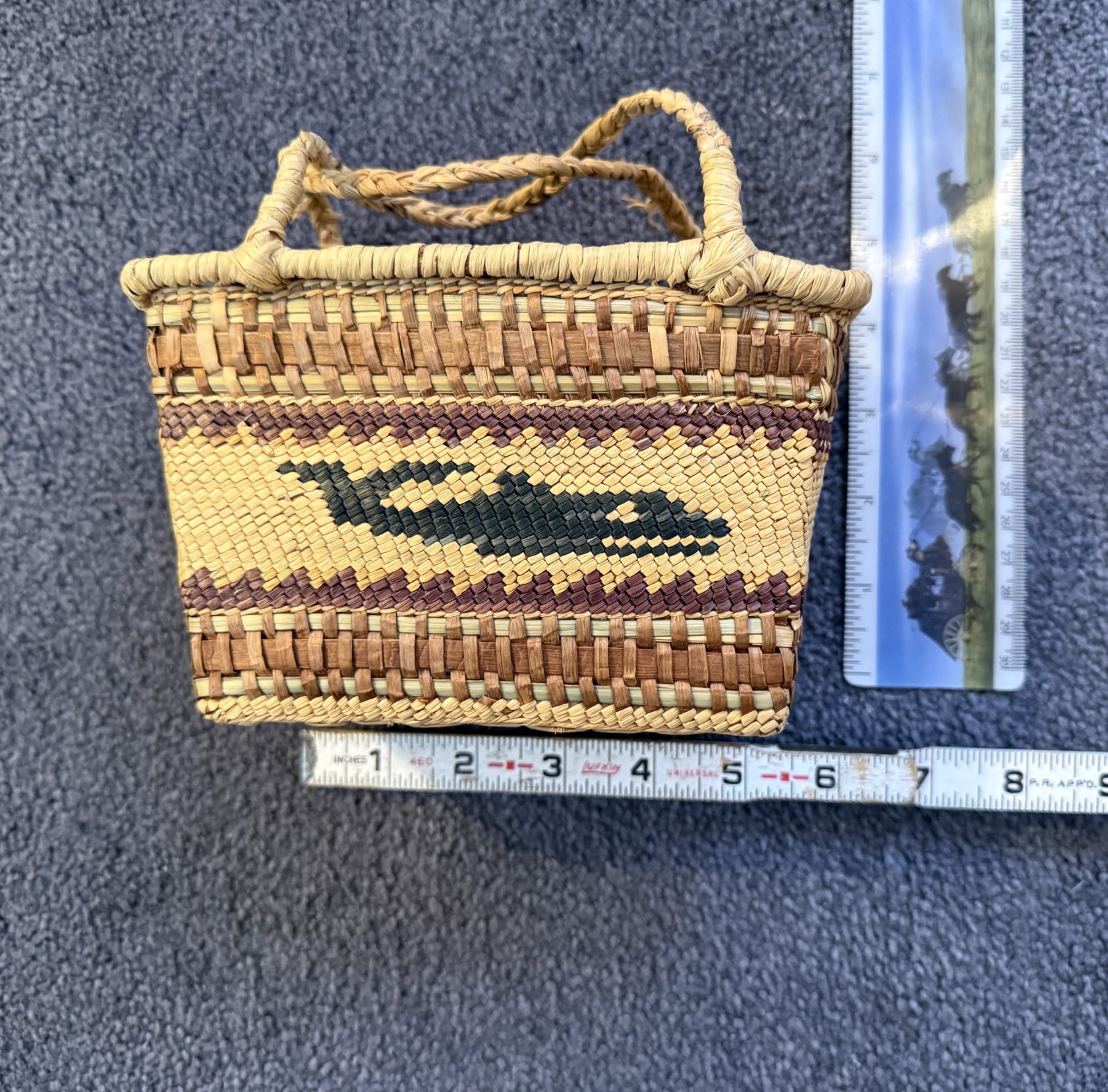 Nootka Makah Handle Market Basket Rectangular Base Woven Nuu-chah-nulth Vintage!