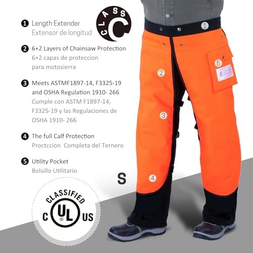 Chainsaw Chaps Apron Wrap, 8 Layers Chainsaw Pants with Medium Orange
