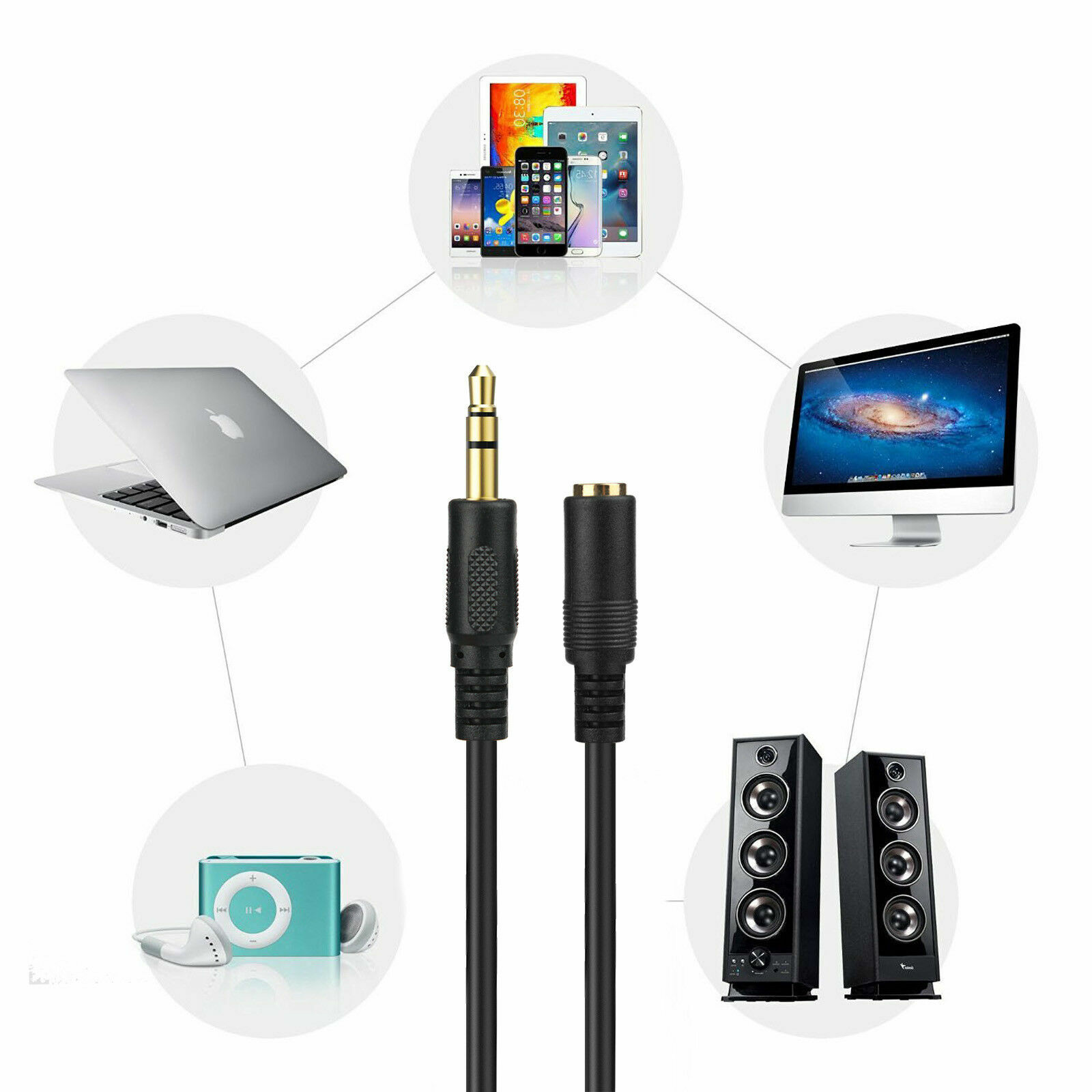 3.5mm Audio Extension Cable Cord Stereo Headphone Male to Female Car MP3 AUX LOT