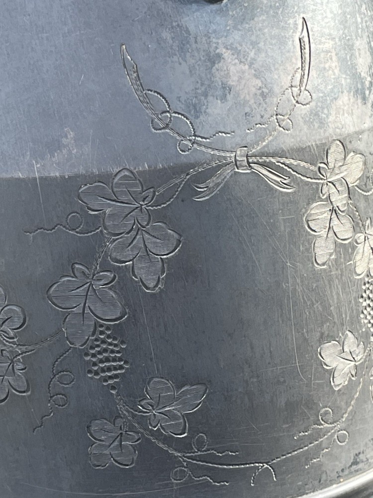 Silver Plate Enamel Lined Victorian Water Pot Pitcher 1868 Grape Vine